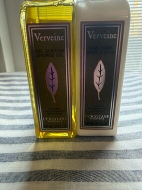L'OCCITANE Verveine Shower Gel & Body Lotion — Yellow & White Bottles